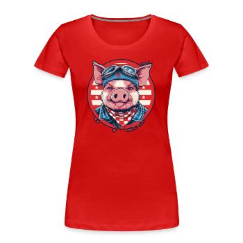 Aviator Pilot, ein fliegendes Schwein - Frauen Premium Bio T-Shirt - Rot - Vorne - Mia (176cm)
