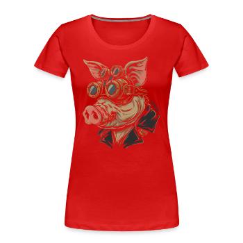 Steampunk Schwein: Schweinchen mit Schutzbrille - Frauen Premium Bio T-Shirt - Rot - Vorne - Mia (176cm)