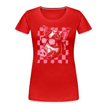 Cochon de drapeau à damier cool - T-shirt bio Premium Femme - rouge - Devant - Mia (176cm)