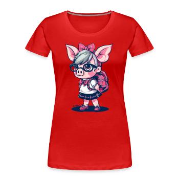 Back To School: Nerd Schoolgirl Pig - Women's Premium Organic T-Shirt - red - Front - Mia (176cm)