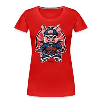 Japanischer Samurai-Schwein - Frauen Premium Bio T-Shirt - Rot - Vorne - Mia (176cm)