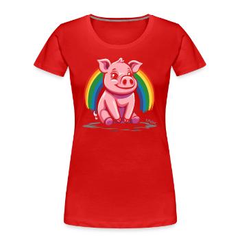 Niedliches Regenbogen Schwein - Frauen Premium Bio T-Shirt - Rot - Vorne - Mia (176cm)