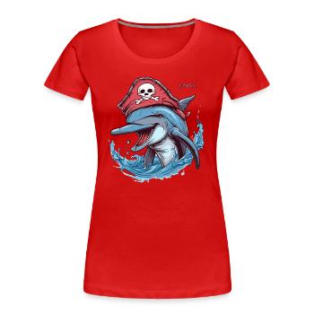 Pirate dauphin idiot - T-shirt bio Premium Femme - rouge - Devant - Mia (176cm)