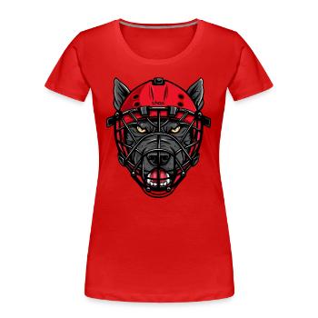 Hund mit Eishockey Maske - Frauen Premium Bio T-Shirt - Rot - Vorne - Mia (176cm)
