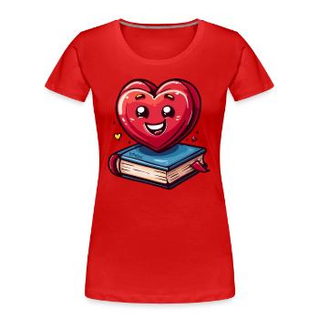 One book and one heart mean: I love books - Women's Premium Organic T-Shirt - red - Front - Mia (176cm)