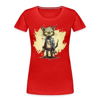 Mode stylée : chat zombie - T-shirt bio Premium Femme - rouge - Devant - Mia (176cm)
