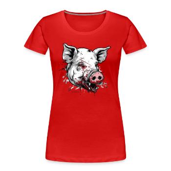 Große Narben: Weißes Zombie-Schwein - Frauen Premium Bio T-Shirt - Rot - Vorne - Mia (176cm)