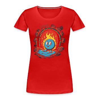 Boule de dessin animé rétro coquine dans un donjon brûlant - T-shirt bio Premium Femme - rouge - Devant - Mia (176cm)
