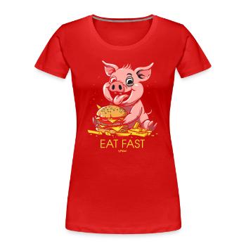 Fast food: fast food burgers, fries, pork - Women's Premium Organic T-Shirt - red - Front - Mia (176cm)