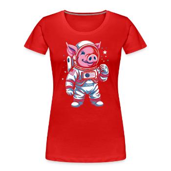 Kleines Schweinchen: Astronaut Schwein - Frauen Premium Bio T-Shirt - Rot - Vorne - Mia (176cm)