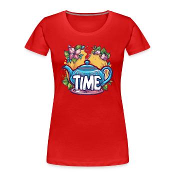 This teapot says it's tea time - Women's Premium Organic T-Shirt - red - Front - Mia (176cm)