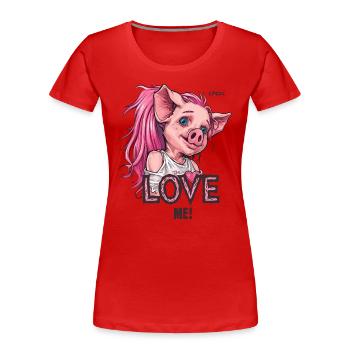 Jolie fille d’anime avec l’amour des cochons - T-shirt bio Premium Femme - rouge - Devant - Mia (176cm)