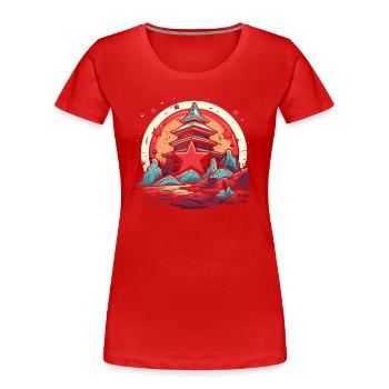 Un sanctuaire de pierre et d’étoiles au Japon - T-shirt bio Premium Femme - rouge - Devant - Mia (176cm)