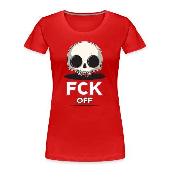 Fck Off, Chibi Cartoon Skull - Women's Premium Organic T-Shirt - red - Front - Mia (176cm)