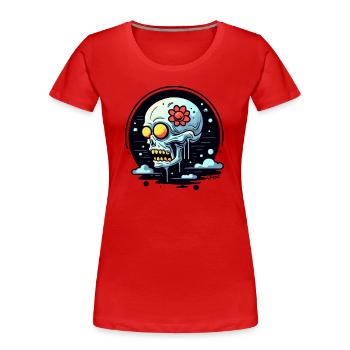 Wolken und Blumen Totenkopf - Frauen Premium Bio T-Shirt - Rot - Vorne - Mia (176cm)