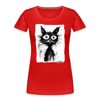Coole Zeichnung einer Cartoon Katze - Frauen Premium Bio T-Shirt - Rot - Vorne - Mia (176cm)