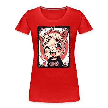 Freches kleines Anime-Kinder-Schweinchen, Oink! - Frauen Premium Bio T-Shirt - Rot - Vorne - Mia (176cm)