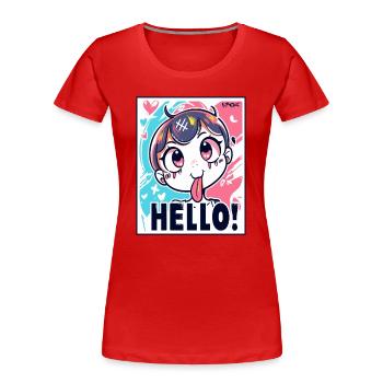 Freches Anime Girl sagt Hallo - Frauen Premium Bio T-Shirt - Rot - Vorne - Mia (176cm)