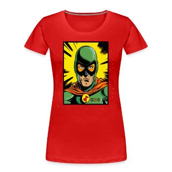 Der zufällige, gefälschte, chaotische Superheld - Frauen Premium Bio T-Shirt - Rot - Vorne - Mia (176cm)