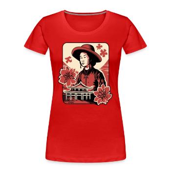 Asian Flowers: Portrait of an Asian Peasant - Women's Premium Organic T-Shirt - red - Front - Mia (176cm)