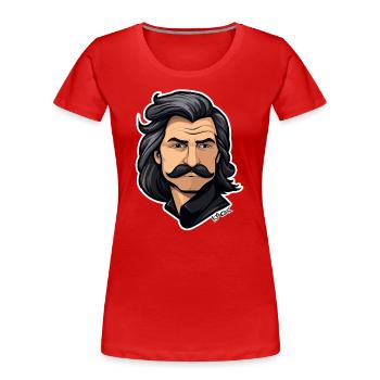 Zurück in die 80er: Attraktiver Schnurrbart Mann - Frauen Premium Bio T-Shirt - Rot - Vorne - Mia (176cm)