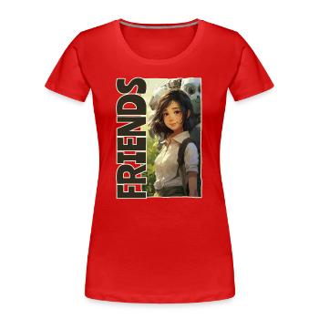 Cartoon: Manga Anime Girls and Robots, Friends - Women's Premium Organic T-Shirt - red - Front - Mia (176cm)
