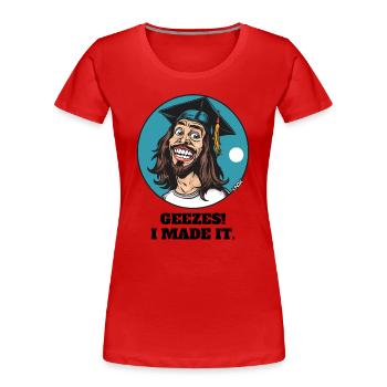 Jésus Hippie Guy célèbre l’obtention de son diplôme - T-shirt bio Premium Femme - rouge - Devant - Mia (176cm)