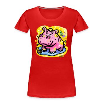 Buntes und niedliches Nilpferd - Frauen Premium Bio T-Shirt - Rot - Vorne - Mia (176cm)