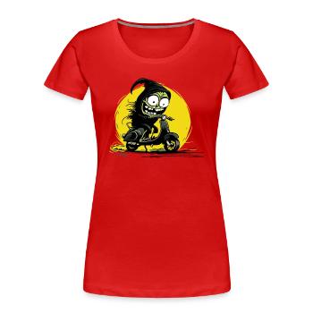 Lustiger niedlicher Sensenmann auf einem Roller - Frauen Premium Bio T-Shirt - Rot - Vorne - Mia (176cm)