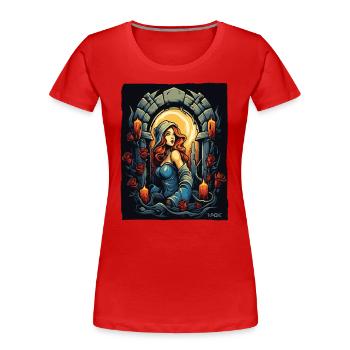 Une servante perdue dans le donjon des roses - T-shirt bio Premium Femme - rouge - Devant - Mia (176cm)