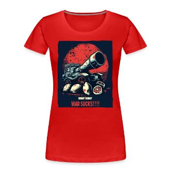 Großer Knall mit Zitronen, Krieg ist Mist - Frauen Premium Bio T-Shirt - Rot - Vorne - Mia (176cm)