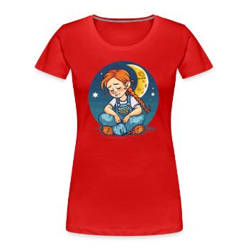 Fille rousse endormie avec la lune et les étoiles - T-shirt bio Premium Femme - rouge - Devant - Mia (176cm)