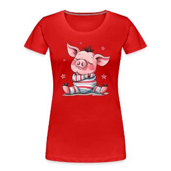 Niedliches schlafendes Schwein - Frauen Premium Bio T-Shirt - Rot - Vorne - Mia (176cm)