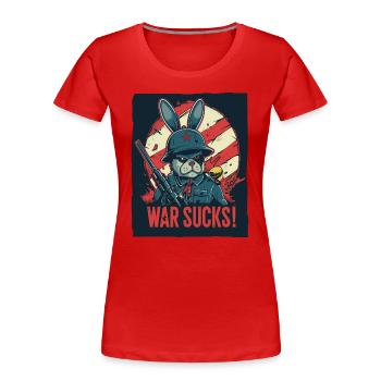 Captain Rabbit Hüpf : La guerre est de la merde - T-shirt bio Premium Femme - rouge - Devant - Mia (176cm)