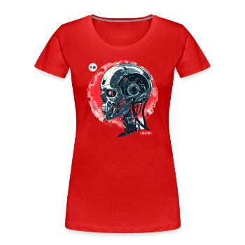 Cyber Cyborg Tech: Roboter Totenkopf Schädel - Frauen Premium Bio T-Shirt - Rot - Vorne - Mia (176cm)