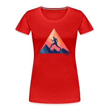 Emblème triangulaire de la course en plein air et de la course à pied - T-shirt bio Premium Femme - rouge - Devant - Mia (176cm)