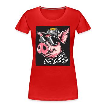 Drapeau à damier Fan de course cochon - T-shirt bio Premium Femme - rouge - Devant - Mia (176cm)