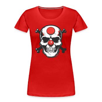 Rote-Clown-Nase, Totenkopf und Knochen - Frauen Premium Bio T-Shirt - Rot - Vorne - Mia (176cm)