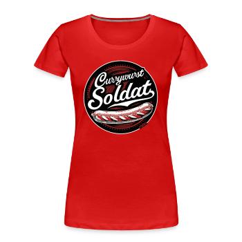 The Funny Currywurst Soldier - Women's Premium Organic T-Shirt - red - Front - Mia (176cm)
