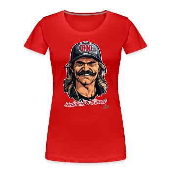 Trucker Bauer : mulet et moustache, le meilleur - T-shirt bio Premium Femme - rouge - Devant - Mia (176cm)