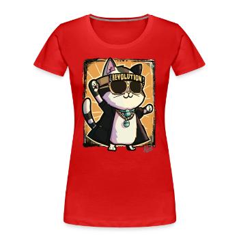 Coole Rocker-Katze Revolution - Frauen Premium Bio T-Shirt - Rot - Vorne - Mia (176cm)