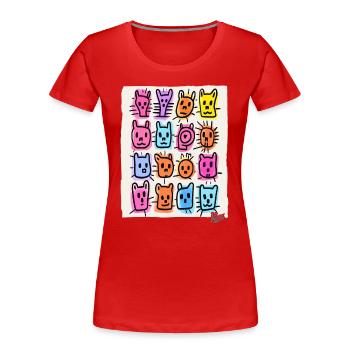 Animaux drôles et idiots et visages d’animaux - T-shirt bio Premium Femme - rouge - Devant - Mia (176cm)