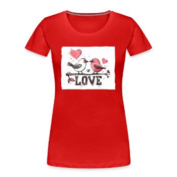 zwei liebende Vögel, Vogel Liebe - Frauen Premium Bio T-Shirt - Rot - Vorne - Mia (176cm)