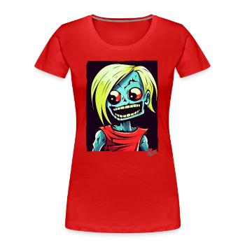 Dessin animé crâne Zombie Spinner - T-shirt bio Premium Femme - rouge - Devant - Mia (176cm)