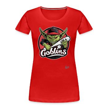 Baseballspieler-Goblins: Werfen und Lachen - Frauen Premium Bio T-Shirt - Rot - Vorne - Mia (176cm)