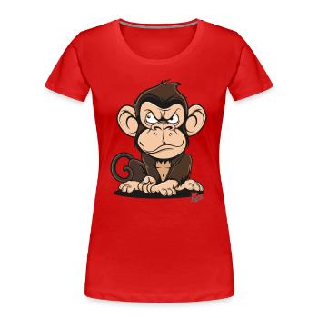 Clever Creepy Cartoon Monkey - Women's Premium Organic T-Shirt - red - Front - Mia (176cm)