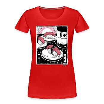 Japanisches Restaurant: Sushi-Rausch - Frauen Premium Bio T-Shirt - Rot - Vorne - Mia (176cm)