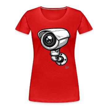 Caméra de sécurité de dessin animé : Caméras toujours visibles - T-shirt bio Premium Femme - rouge - Devant - Mia (176cm)