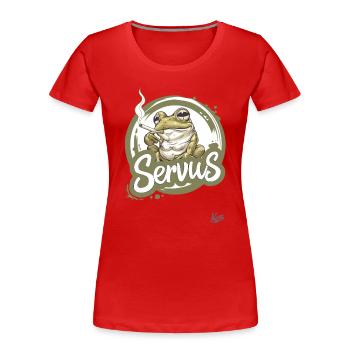 Ein cooler rauchender Frosch sagt: Servus - Frauen Premium Bio T-Shirt - Rot - Vorne - Mia (176cm)