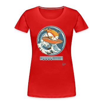 Drôle de poisson sushi surfant sur une vague - T-shirt bio Premium Femme - rouge - Devant - Mia (176cm)